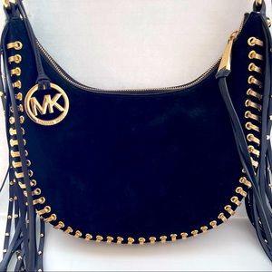 Michael Kors Rhea Grommet Studded Small Slouchy Suede Bag